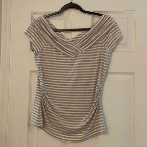 WHBM Striped Tan and White Women's Top
